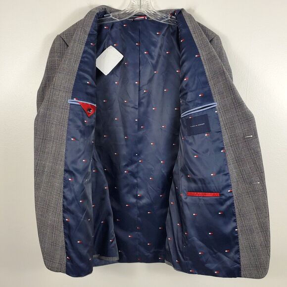 Tommy Hilfiger Adams Wool Blend Blazer Sports Jacket 2 Button Grey Black 42 Long - Picture 10 of 13